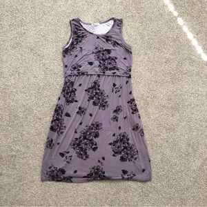 Maternity nursing dress in floral purple